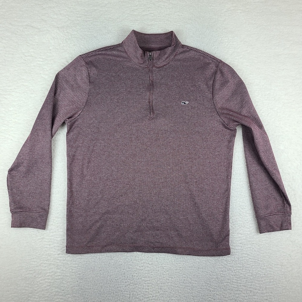 Vineyard Vines Sweater Mens Large Red Gray Houndstooth Quarter Zip Performance